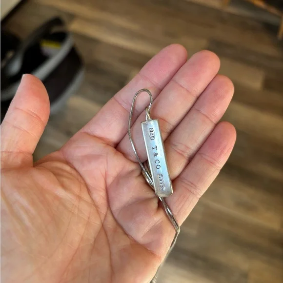 Tiffany & Co Sterling Silver 1837 Bar Pendant 18" Snake Chain Necklace - Picture 1 of 4